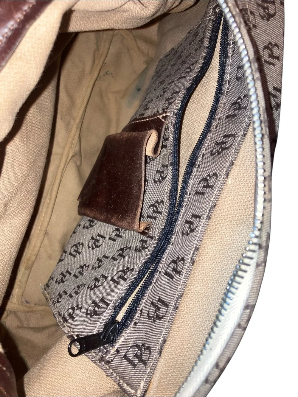Men's Brown Canvas and Leather Organizer Bag - Beige Interior
